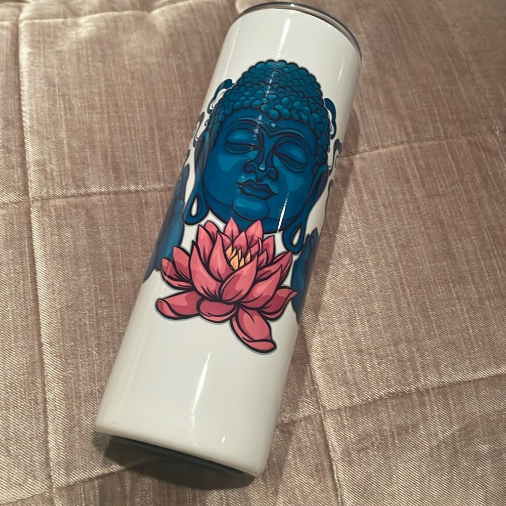 Yoga Buddha Lotus Flower Coffee Tea Tumbler NWOTS